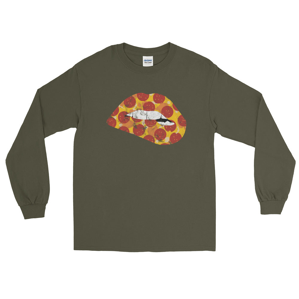 Pepperoni Biting Lip Long Sleeve Shirt - Eat Sleep Pizza